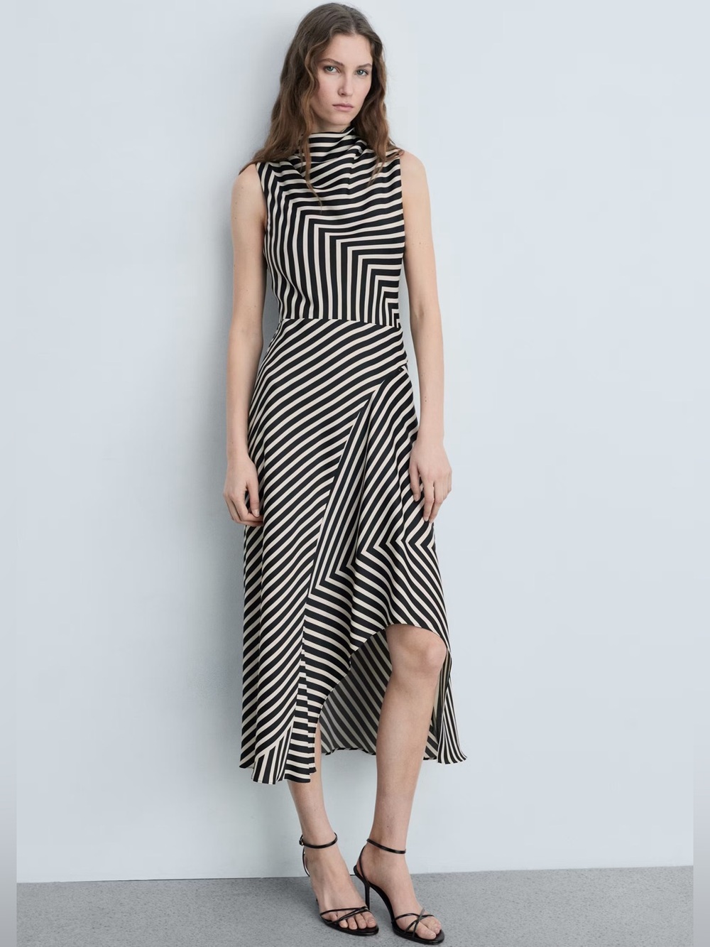 Mango Black asymmetrical stripe-print dress NWT